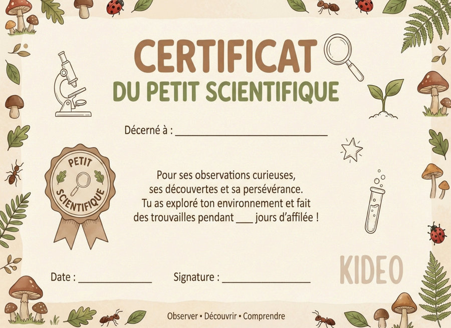 Diplôme du petit scientifique Kideo